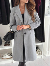 Aurohaya Women's Mid-Length Solid Buttoned Coat with Lapel Collar Pockets